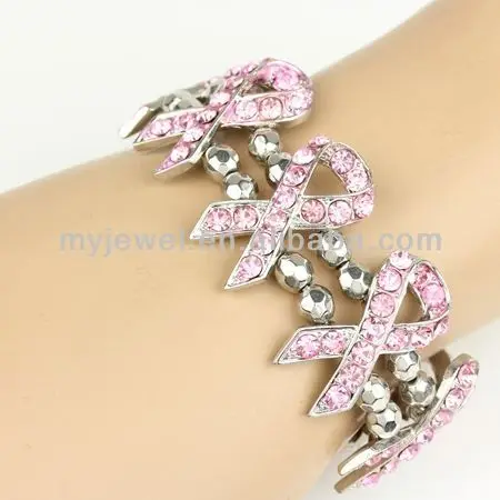 Рак молочной железы тематические-кристалл розовая лента талисманы стрейч Bracelet-FC-6520-3PK модные браслеты дизайнер кольцо чемпионов