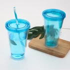 Wholesale Double Wall Plastic Travel Cup Custom Logo Printed Reusable Drinking Water Cup Gift With Straw and Lid
