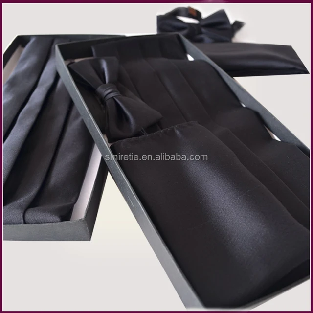 2017 men polyester satin black solid cummerbund and bowtie set