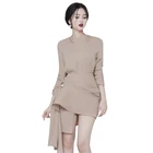 2 Colors New Fashion Top Spring Long Sleeve Casual Women Dress Irregular two-piece Sets Skirt Ladies
