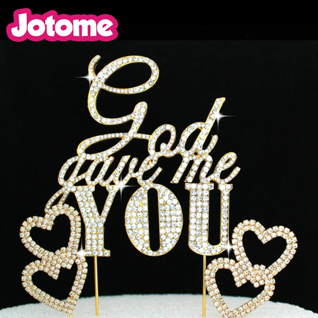 Wholesale Unique Wedding and Party Decoration Clear Crystal Rhinestone "god give me you sweet" Cake Topper