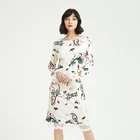 New design creamy colored long sleeves floral wool women casual dress