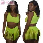 O9017 summer 2019 fashion tassel fluorescent green tassel sexy woman solid color swimwear two piece suit