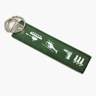 High Quality Custom Double Logo Design Fabric merrow border Woven Key Holder Embroidered Keychain For Airplane