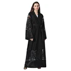 Zakiyyah 1546 black women clothing dress long sleeve kaftan morocco front open abaya with lace
