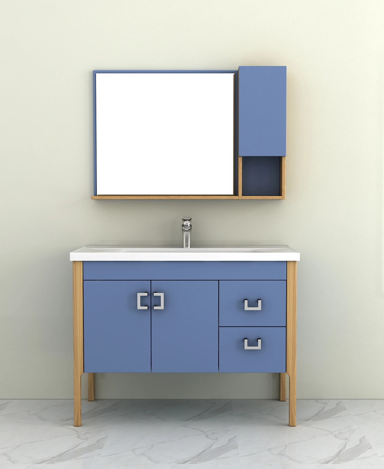 N1M11G03-A ANNWA  Foshan Furniture Blue Mediterranean Style Solid Bathroom Cabinet