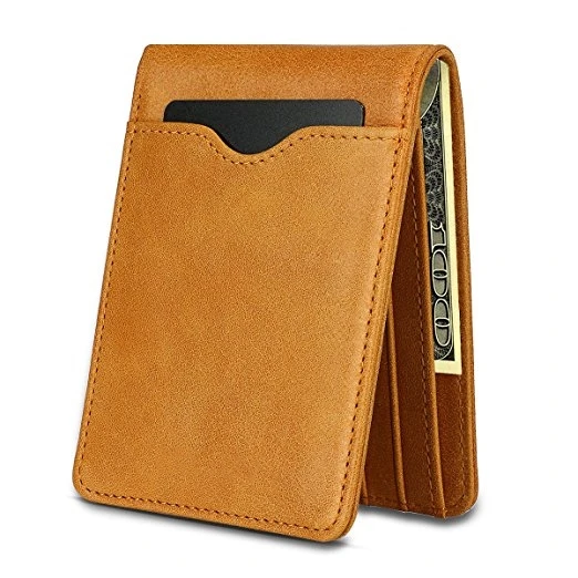 Bifold Wallet Card Holder, Genuine Cowhide Leather, RFID Blocking, Unisex