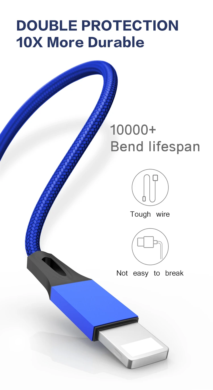 Nylon braided 3ft 6ft 10ft usb 3.0 charger cable micro usb 8pin type C fast charging data cable 3 in 1 fast charger nylon - ANKUX.COM