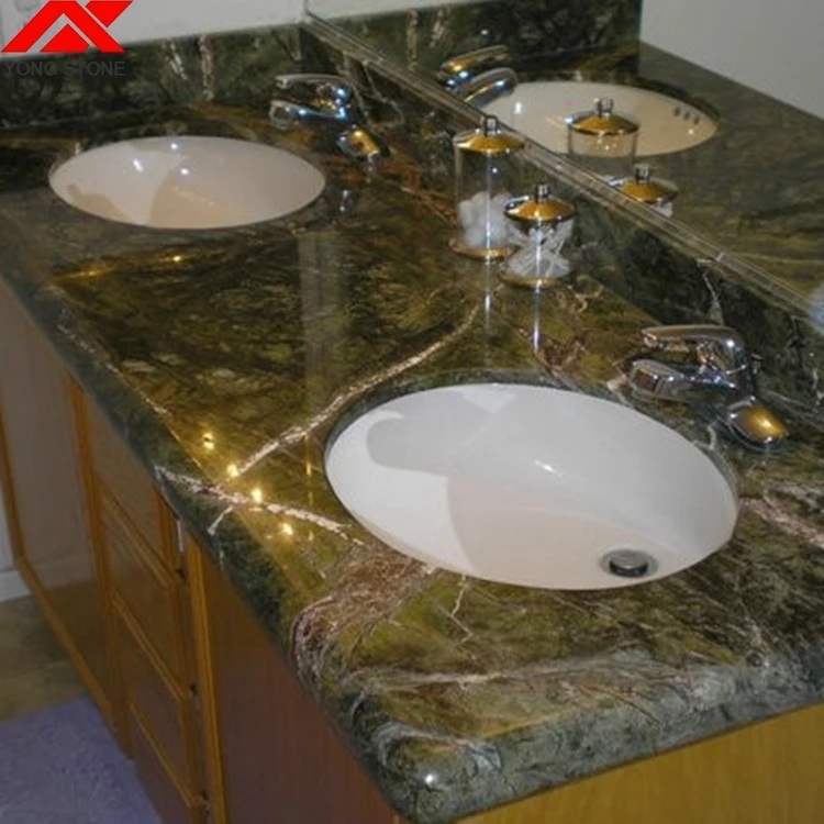 Rainforest Green Marble Slab For One Piece Double Bathroom Sink