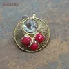 PM8170 Newest Round Gold Wire Wrapped Pendant With Triple Red Malaysia Jade Beads Charm Hollow Gold Plated Pendant