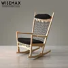 European style comfortable relax wooden single seat swing reclining antique rocking lounge chair with fabric cushion