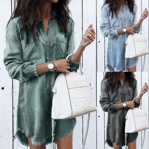 Fashion Women loose short dress shirt summer long sleeves denim shirts
Fashion Women loose short dress shirt summer long sleeves denim shirts