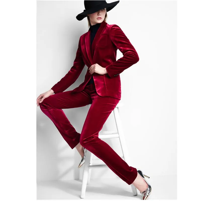 18.1   115   Women Pant Suits custom-made lady OL business suits business suit winter velvet high quality western style long-sleeved suit