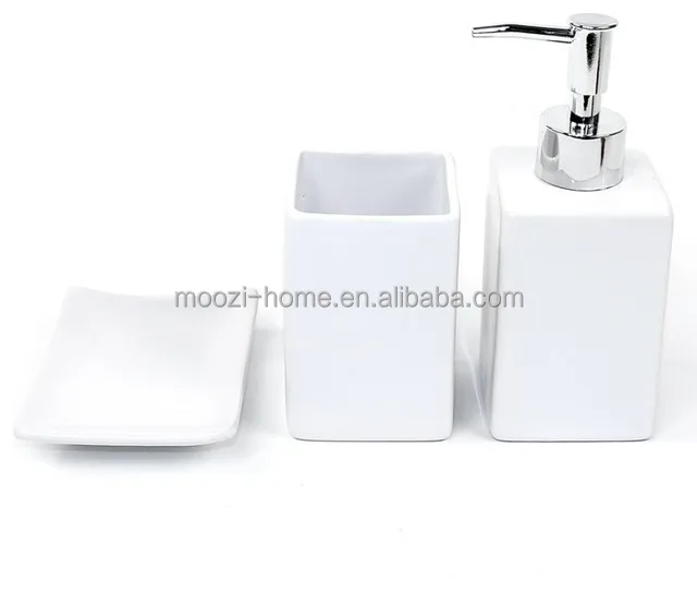 white 3 pc ceramic bathroom accessory set, contemporary bath and