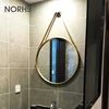 Norhs loft style vintage round metal framed decorative strap wall decor mirror designs