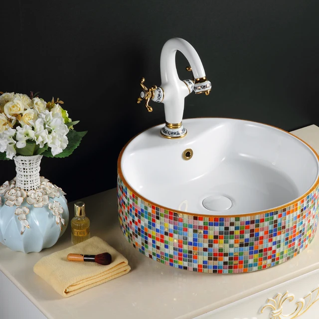 M2014 Fashion Elegant Mosaic Design Bathroom Color Wash basin from Chinese Factory