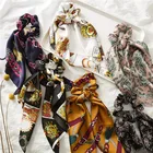 Hair Scrunchies Bowknot Silk Satin Vintage Elastics Scarf Hair Ties with Flower Pattern