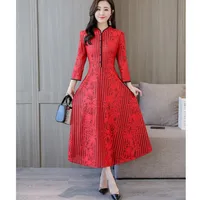 

YSMARKET M-3XL Elegant Long Sleeve Maxi Dresses Women Sexy Clothing Cheongsam Chinese Dress Print Vintage Style E80513