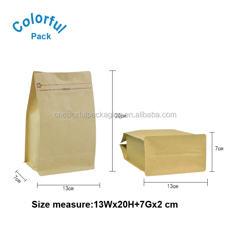 customized flat bottom brown craft paper coffee packaging bags