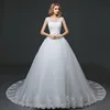 Z92047A 2016 Newest Style Satin And Tulle Appliqued Fashion Elegant Ball Gown Wedding Dresses With Long Tail Simple Lace Bridal