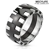 MECYLIFE Two Tone Silver And Black Gear Stainless Steel Flywheel Ring