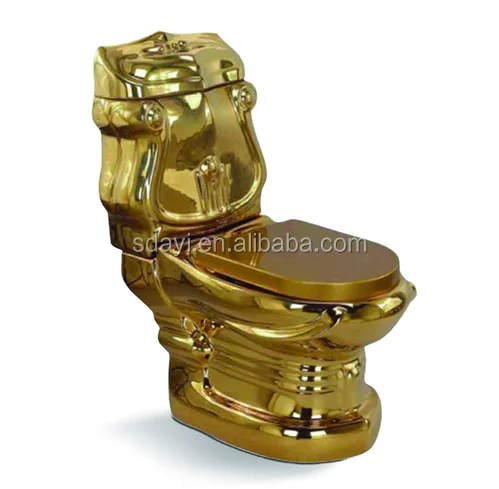 De color oro inodoro lavabo cuarto de baño conjuntos-Baños