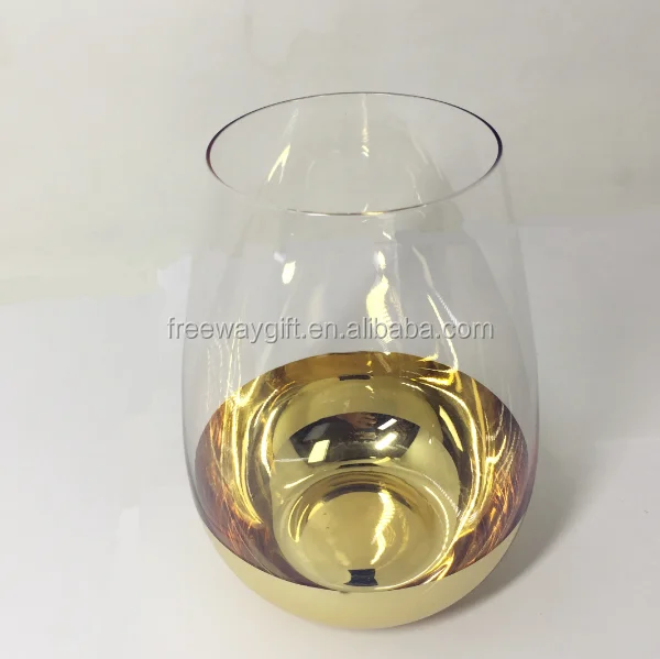 fancy clear hand blown balloon gold plated stemless wine glass