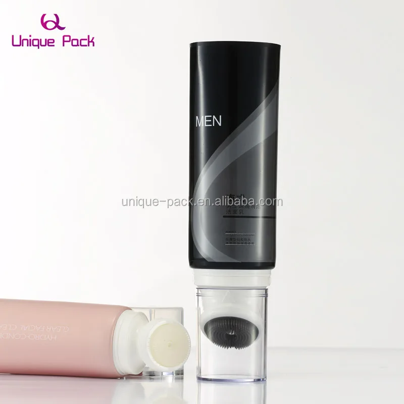 50ML 100ML 120ML Clear soft PE material skin care plastic tubes with sponge brush applicator for face wash brush tube
