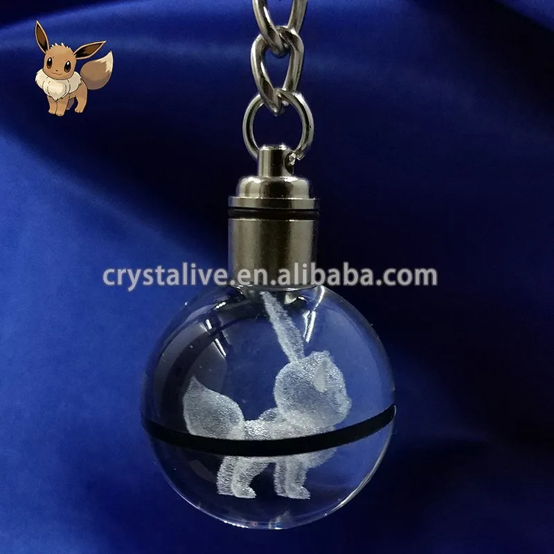 glass pokemon go characters crystal keychain led flashing light