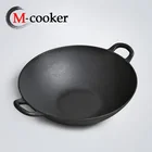 pre-seasoned cast iron wok with large loop handles & flat base