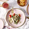 Nordic pink ceramic plating western dishes soup salad bowls mug gold plated straight tableware