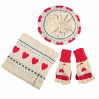 Cold Weather Gift Cable Knit Hat Neckerchief Gloves with jacquard heart wool beret scarf and half finger mitten