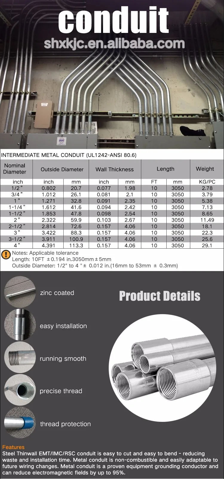 Hot Dip Galvanized Imc High Quality Electrical Steel Conduit Pipe Price