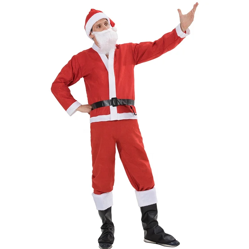 זול אדום סנטה קלאוס חליפה למבוגרים גברים אב חג המולד תלבושות קמע תחפושות המפלגה