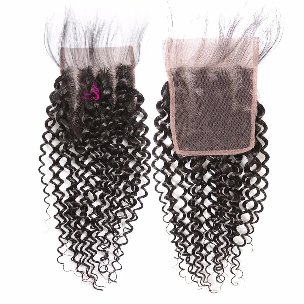 Real Beauty Curly Weave Hair 3 Bundles With Lace Closure Free Part 44 Remy Brazilian Human Hair Bundles With Baby Hair Closure
