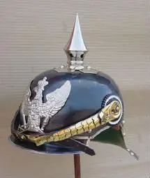 BLACK LEATHER GERMAN HELMET SPIKE WITH CHIN STRAP INNER LINING