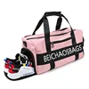 fashion customized pink black gym duffle bag Nylon Outdoor sport Travel Bag with shoe compartment