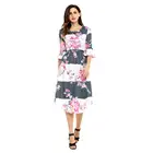 Round neck flared sleeves pleated boho print dress