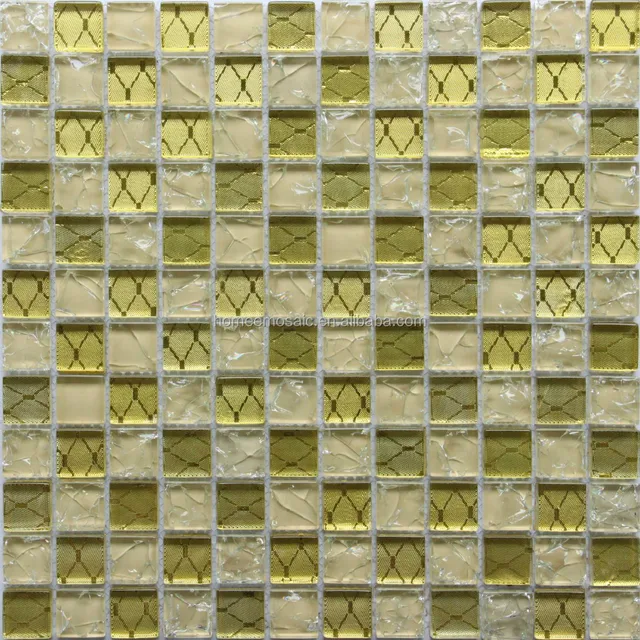 shinning crackle glass gold color mosaic tile