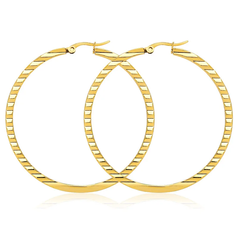 2020 Newest Gold Plated Flat Hoop Earring Stainless Steel Geometric Earring Big Large Embossed Hoops Earrings For Ladies
2020 Newest Gold Plated Flat Hoop Earring Stainless Steel Geometric Earring Big Large Embossed Hoops Earrings For Ladies