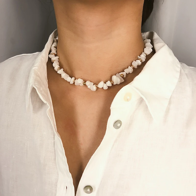 Newest White Natural Stone Beads Necklace Handmade Women Simple Choker Necklace (SK512), As picture
Newest White Natural Stone Beads Necklace Handmade Women Simple Choker Necklace (SK512), As picture