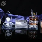 Logo Customization Pen Holder with Clock with MH-BT023 Promotional Crystal Pen Holder with Clock Table Decoration