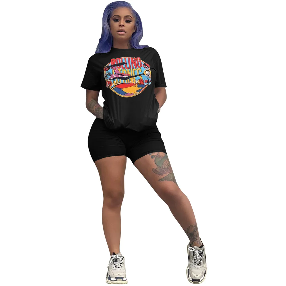 Women short sleeve summer 2019 Printed popular brand streetwear two piece outfit Tops With Shorts T-shirt
Women short sleeve summer 2019 Printed popular brand streetwear two piece outfit Tops With Shorts T-shirt