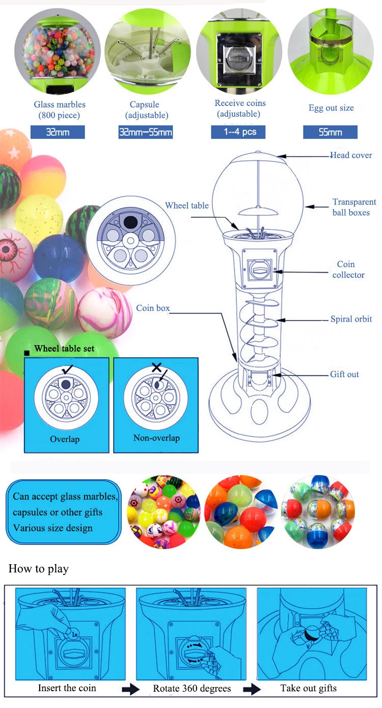 New coin operated quality spin capsule toys gum bouncy ball vending machine