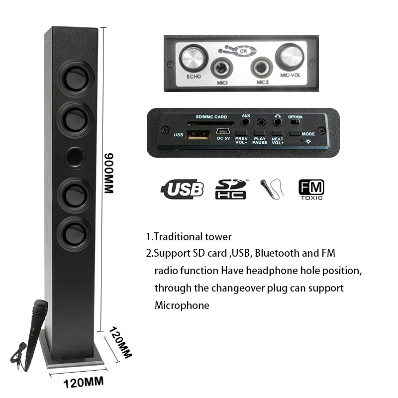 professional loud wooden BT Remote Control mp3 speaker tower speaker with high power - ANKUX.COM