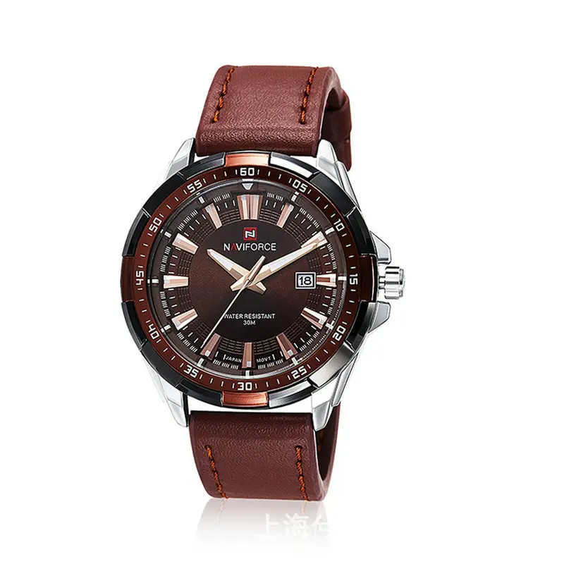 

NAVIFORCE 9056 Men's Quartz watch Fashion Casual Sport Waterproof Leather Military Clock Relogio Masculino, As picture