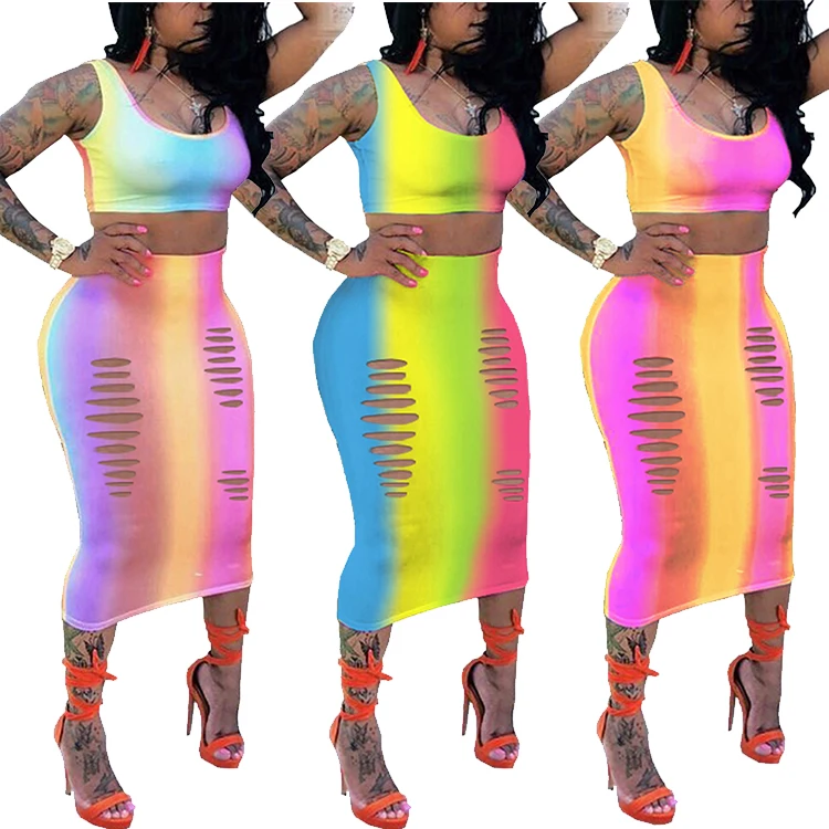 Lover Beauty Summer Gradient Sexy Burnt Flower Two Piece Set Women Clothing Tie Dye Bodycon Dress, As show
Lover Beauty Summer Gradient Sexy Burnt Flower Two Piece Set Women Clothing Tie Dye Bodycon Dress, As show