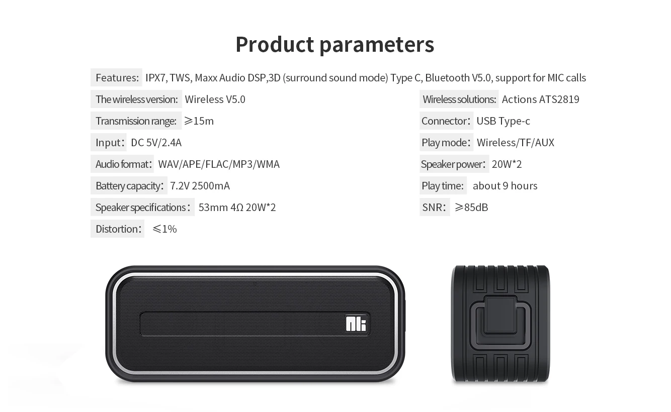 Nillkin Traveler W2 IPX7 Waterproof Portable Bluetooth Outdoor Speaker with 2*20W Strong Output 3D Play mode - Black - ANKUX.COM