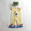 Wholesale infant clothing flutter sleeve yellow stripe cute chicken applique ruffle baby romper jumpsuit