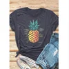 New Women T-Shirt Dark Grey Pineapple Print O-Neck Short Sleeve T-Shirt 2019 Summer Female t shirt Fashion Ladies Tops Tee